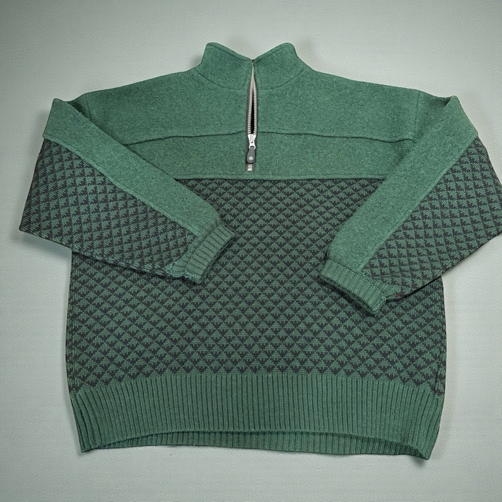 MENS XL WOOL GREEN & BLACK 100% WOOL SWEATER OVERSIZED FIT PULLOVER
